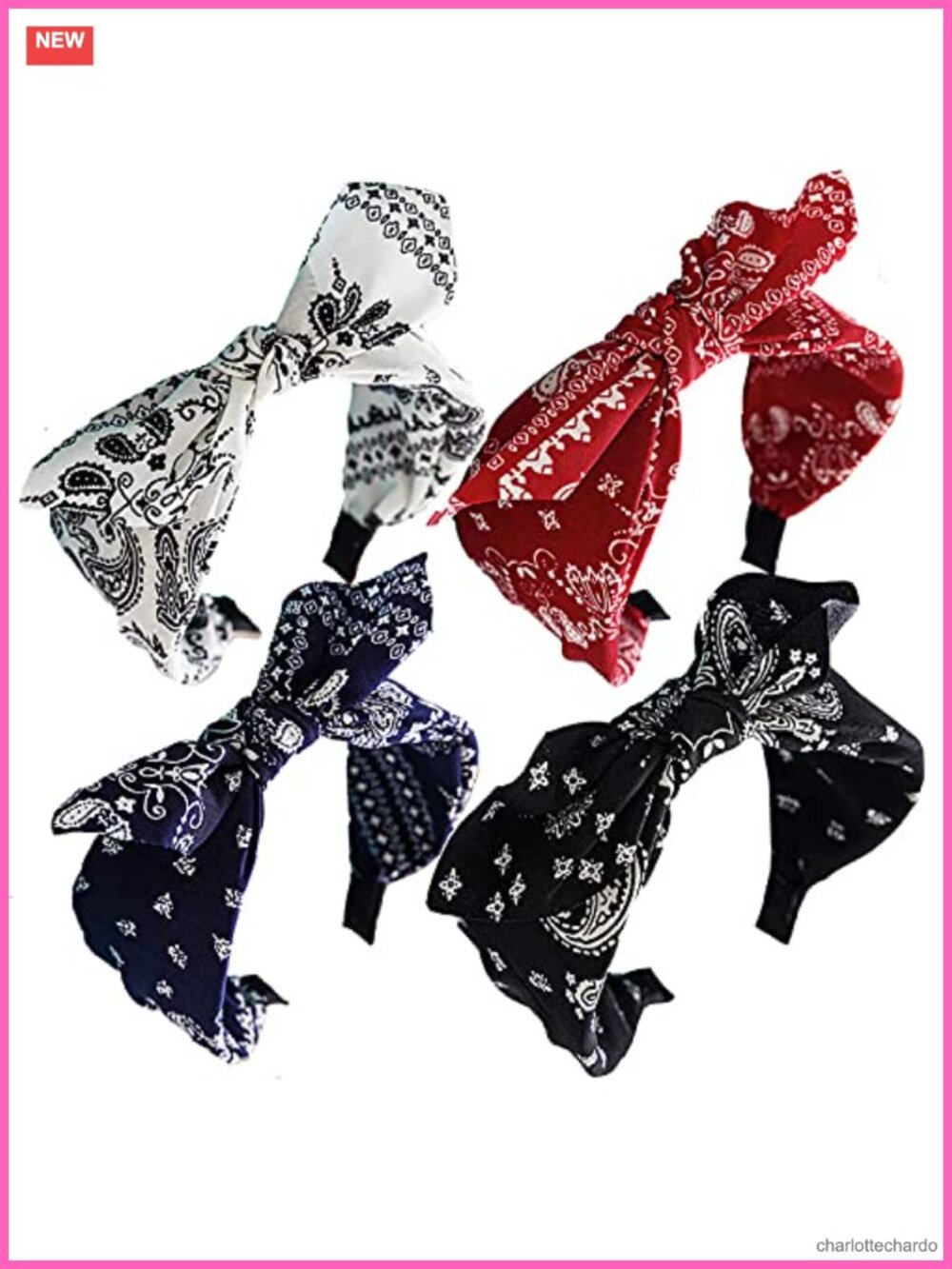 Wide Bow Headbands for Women Paisley Print Elastic Chiffon Hair Accessories